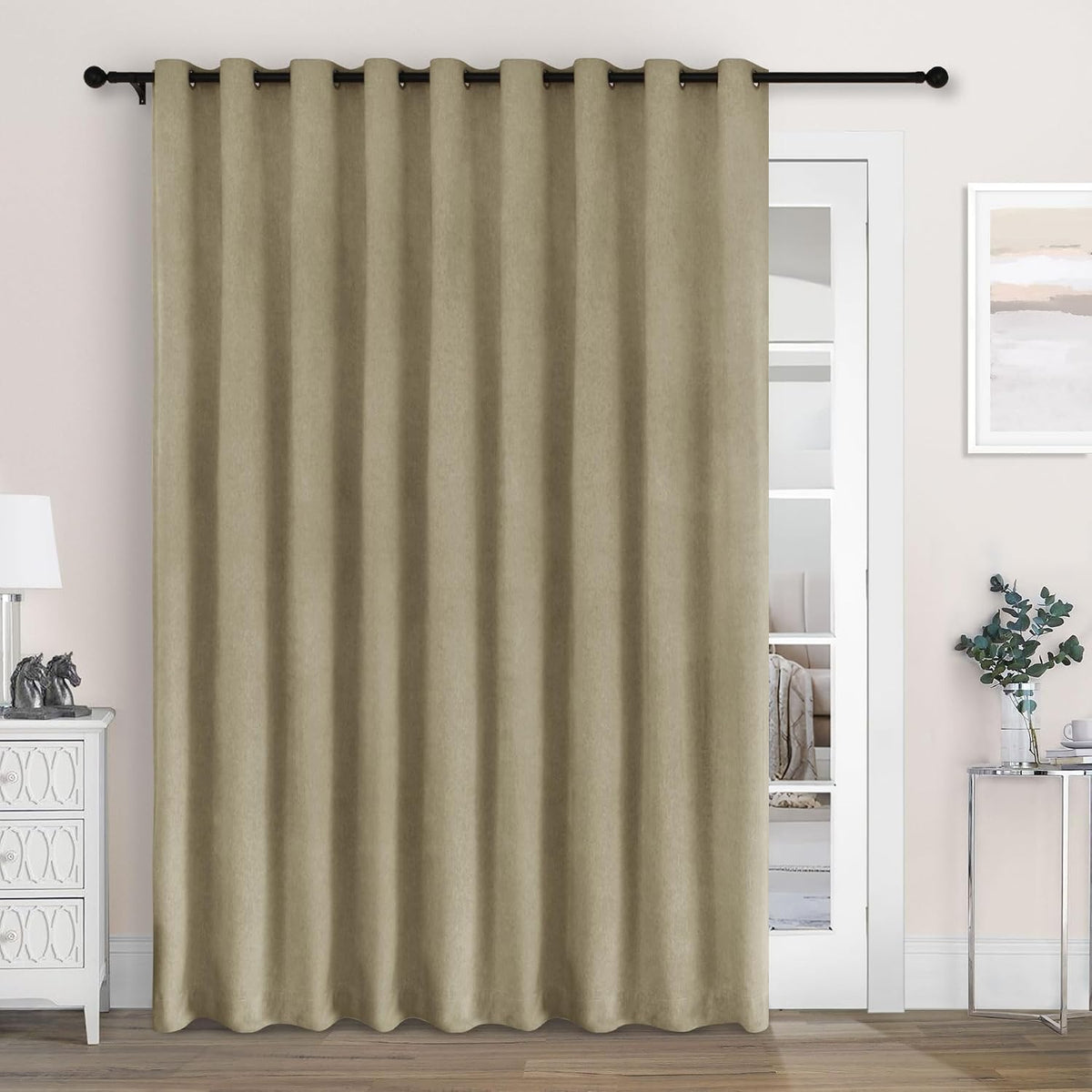 100" Wx84 L Taupe Full Blackout Curtains for Sliding Door, Thermal Insulated Drapery for Living Room Bedroom Windows Patio Door, Modern Chenille Grommet Curtains with Tieback 1 Panel - image 10