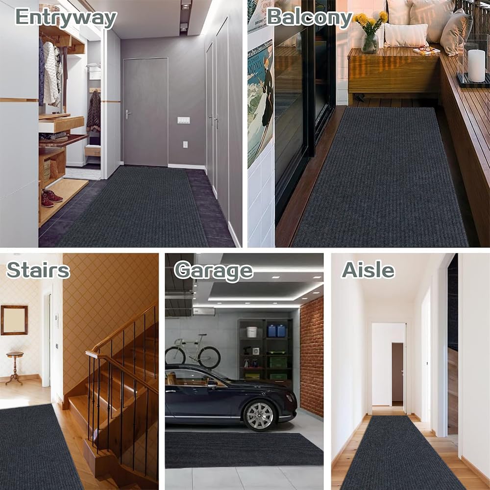 Runner Rug Carpet Runners, Indoor/Outdoor Hallway Custom Sizes Kitchen Entryway Bedroom Area Rugs with Natural Non-Slip Waterproof Rubber Backing, Garage Mat, Double Stripe, 5' x 14' - image 7