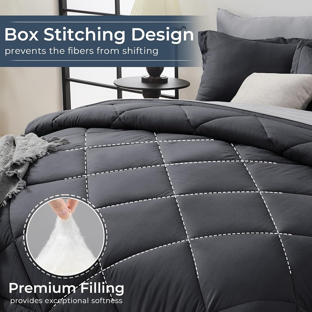7-Piece California King Comforter Set, Dark & Light Grey Bed in a Bag - image 4