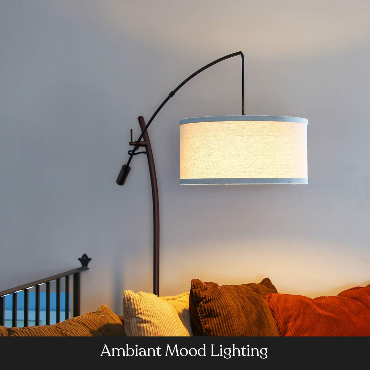 Grayson LED Floor Lamp, Modern Arc Lamp with Linen Shade for Office & Living Room, Tall, Height Adjustable Industrial Standing Lamp for Bedroom Reading, Over The Sofa - Bronze - image 4