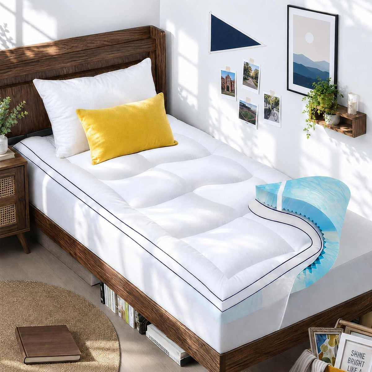 Queen Mattress Topper 4 Inch, Cooling Memory Foam Mattress Topper Queen Size with 2" Gel Foam & 2" Soft Pillow Top, Bamboo Viscose Cover, 21" Deep Pocket Mattress Pad (Queen) - image 11
