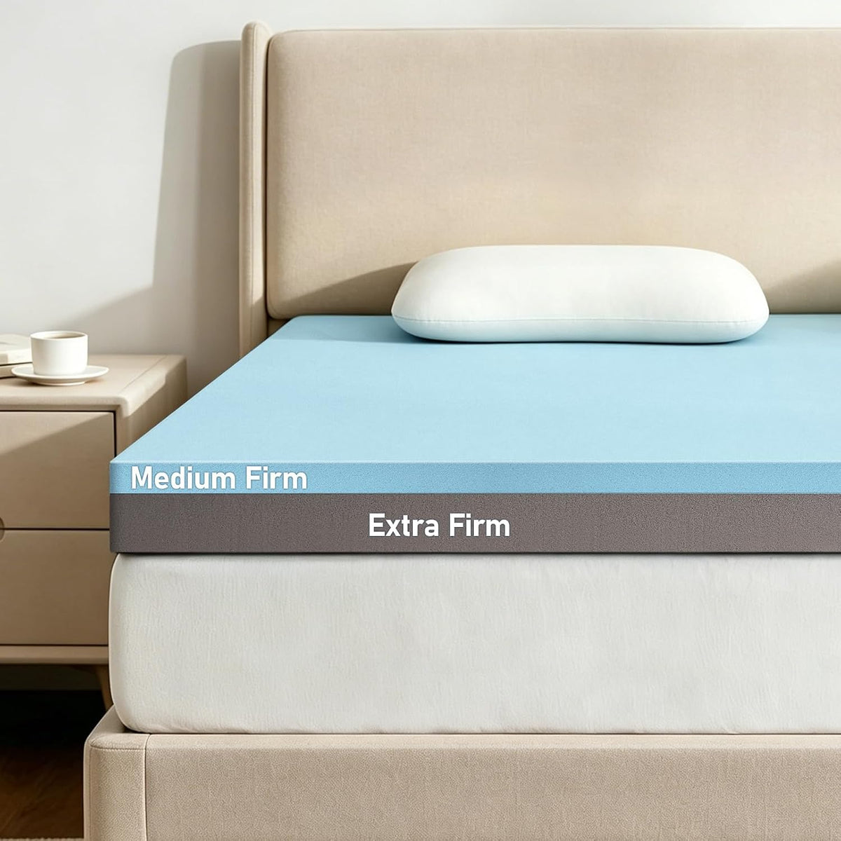 Extra Firm Mattress Topper Queen: 4" Dual Firmness Medium & Extra Firm