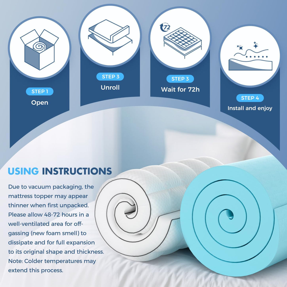Layer Memory Foam Mattress Topper, Queen Mattress Pad, 4 Inch - image 9