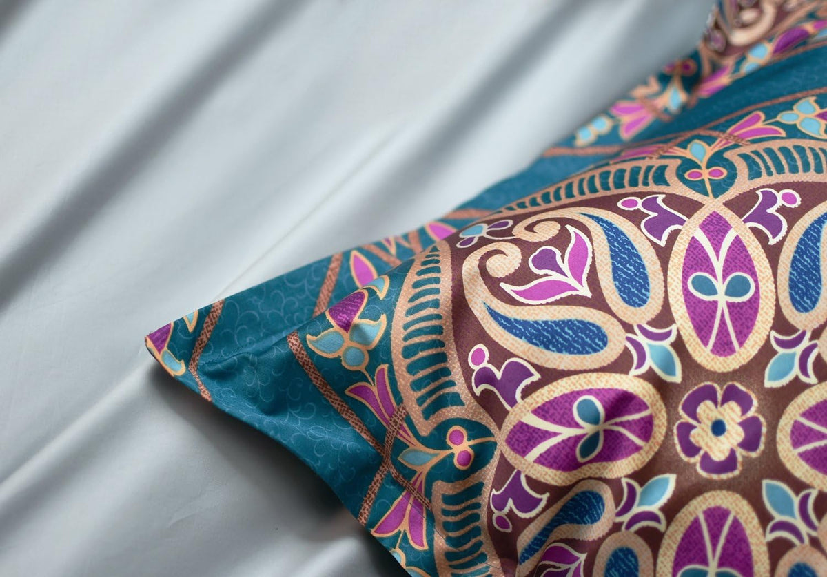 Damask Medallion Duvet Cover, Luxury Paisley Print Bedding Set, 400 Thread Count Egyptian Cotton (Teal, King) - image 2