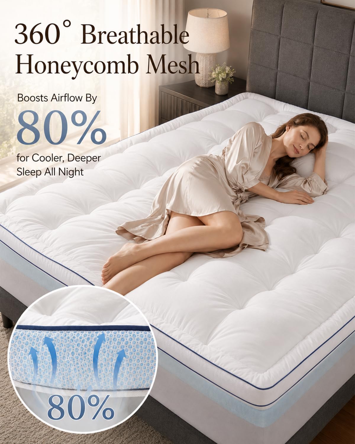 Queen Mattress Topper 4 Inch, Cooling Memory Foam Mattress Topper Queen Size with 2" Gel Foam & 2" Soft Pillow Top, Bamboo Viscose Cover, 21" Deep Pocket Mattress Pad (Queen) - image 5