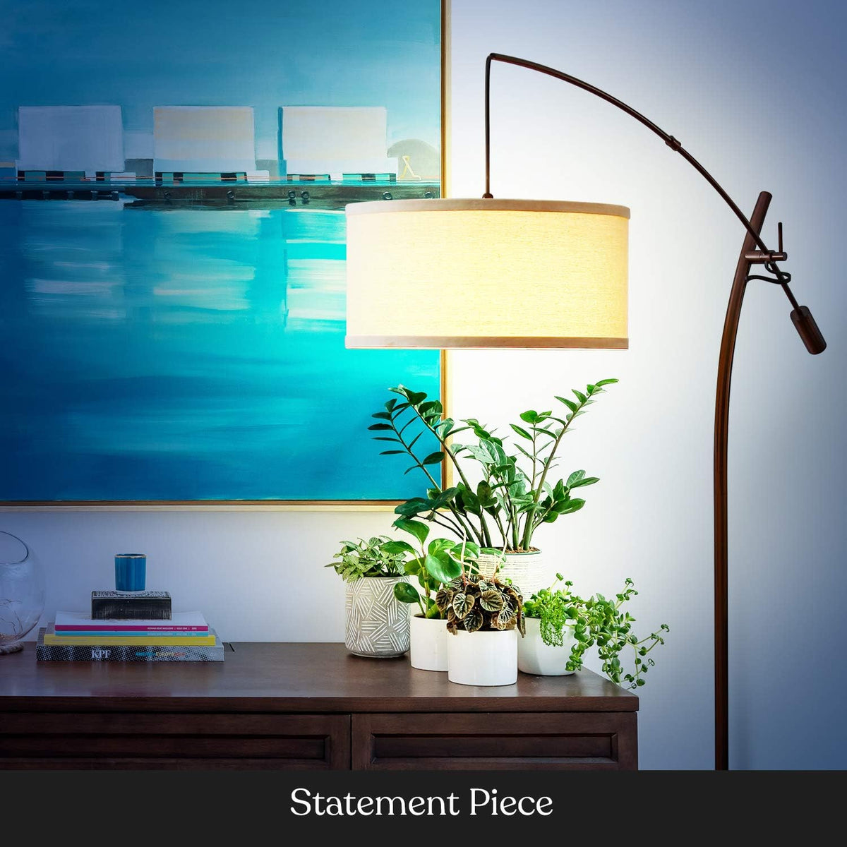 Grayson LED Floor Lamp, Modern Arc Lamp with Linen Shade for Office & Living Room, Tall, Height Adjustable Industrial Standing Lamp for Bedroom Reading, Over The Sofa - Bronze - image 5