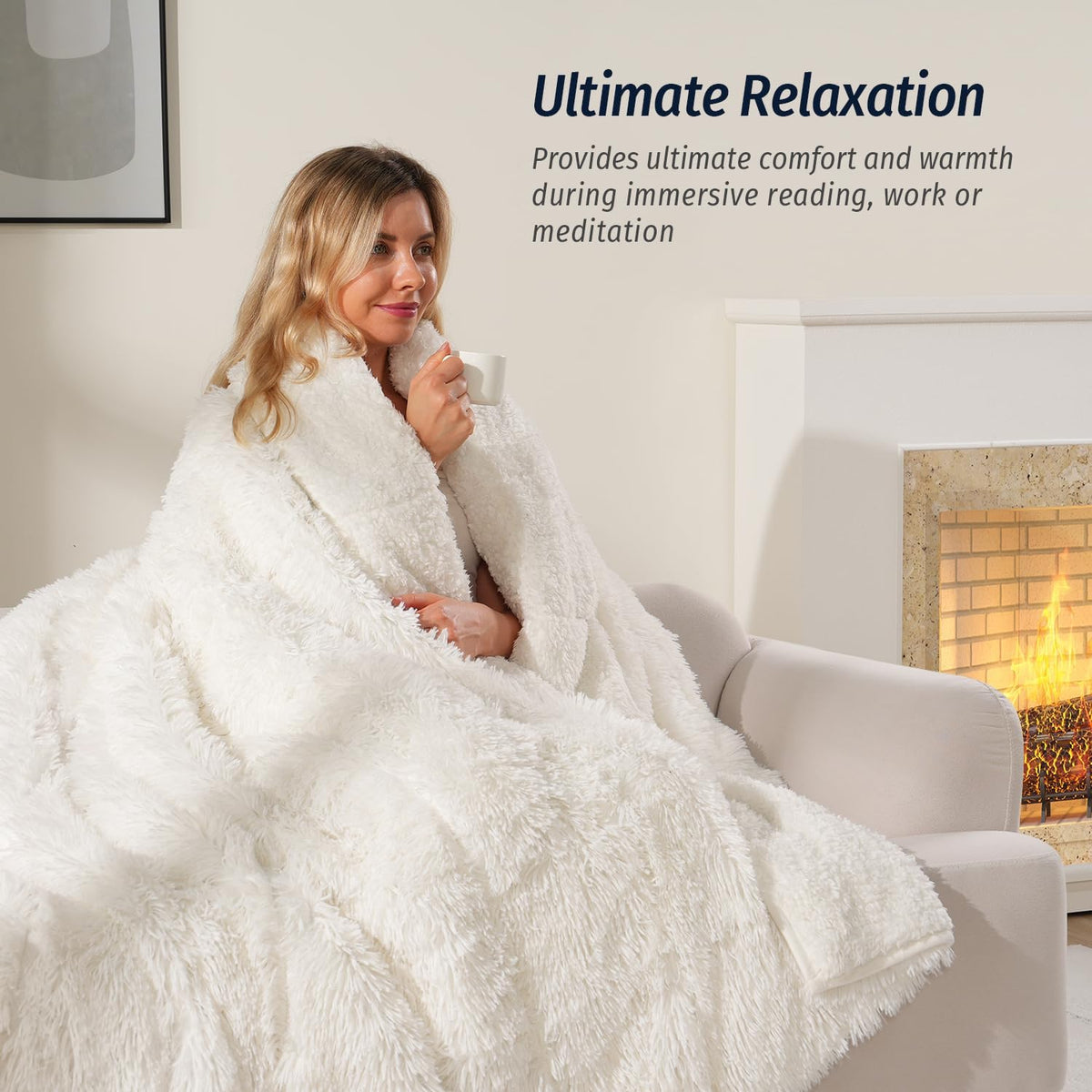 Weighted Blanket for Adult 80"x87" 15lbs Soft Long Plush Queen White - image 3