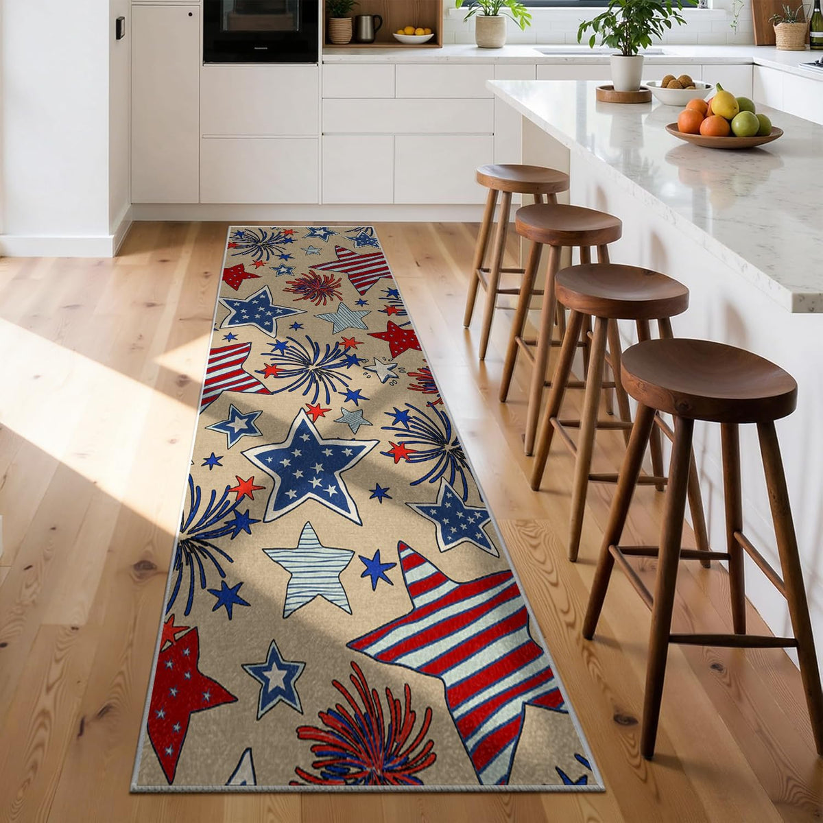 4th of July Patriotic Stars Kitchen Runner Rugs, 3x10ft, Independence America Stars Memorial Day Front Door Mat, Non Slip Rubber Backing Machine Washable Entryway Hallway Floor Decor Carpet - image 4