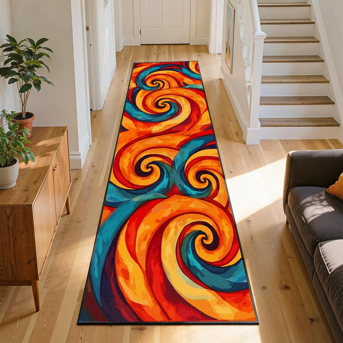 Colorful Leaf Branch Runner Rugs for Hallway, 3.3x10ft, Colorful Botanical Printed Pattern Entrance Carpets, Machine Washable Fade Resistant Home Decor Mats for Bedroom - image 9