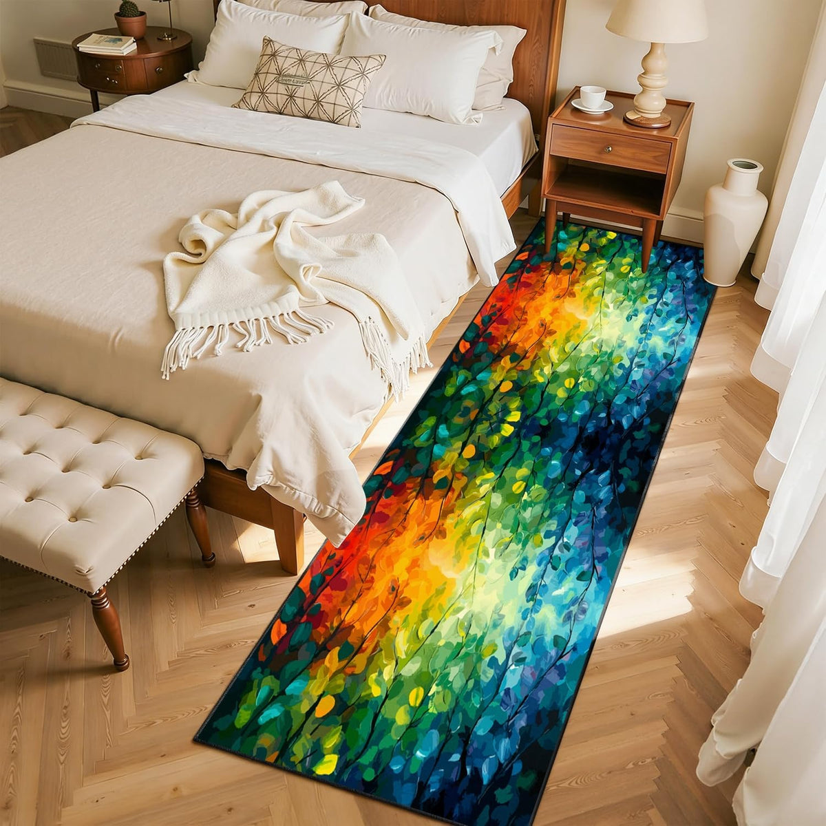 Colorful Leaf Branch Runner Rugs for Hallway, 3.3x10ft, Colorful Botanical Printed Pattern Entrance Carpets, Machine Washable Fade Resistant Home Decor Mats for Bedroom - image 2