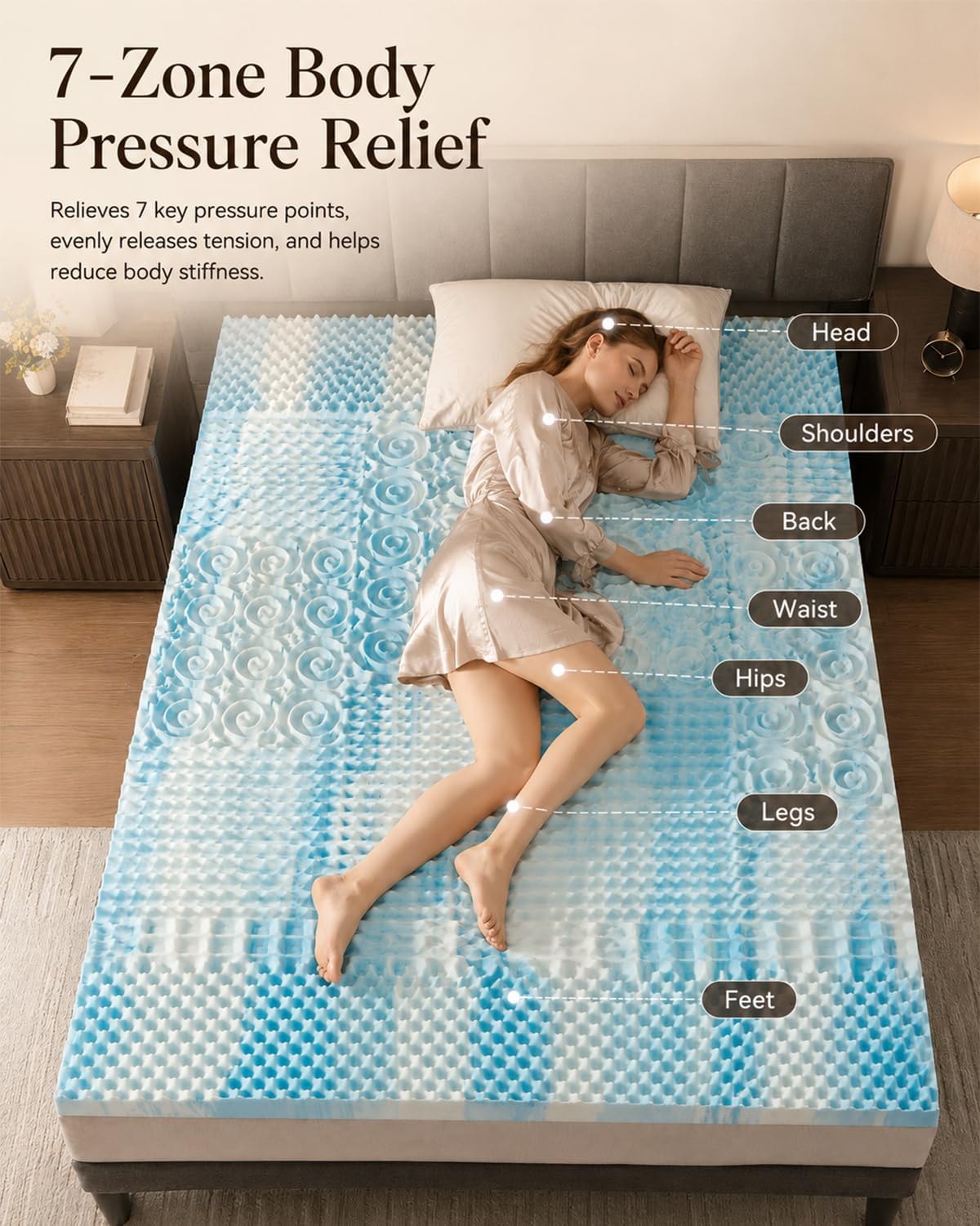 Queen Mattress Topper 4 Inch, Cooling Memory Foam Mattress Topper Queen Size with 2" Gel Foam & 2" Soft Pillow Top, Bamboo Viscose Cover, 21" Deep Pocket Mattress Pad (Queen) - image 3