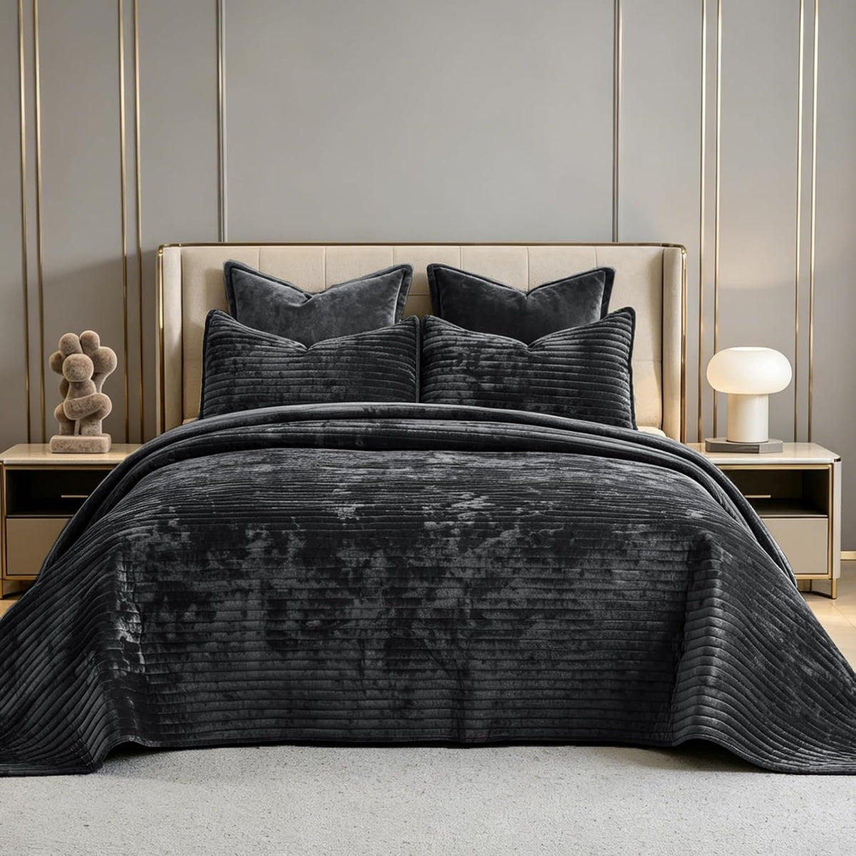 Oversized King Bedspread 120x128 Striped Soft Velvet Quilt Set - image 10