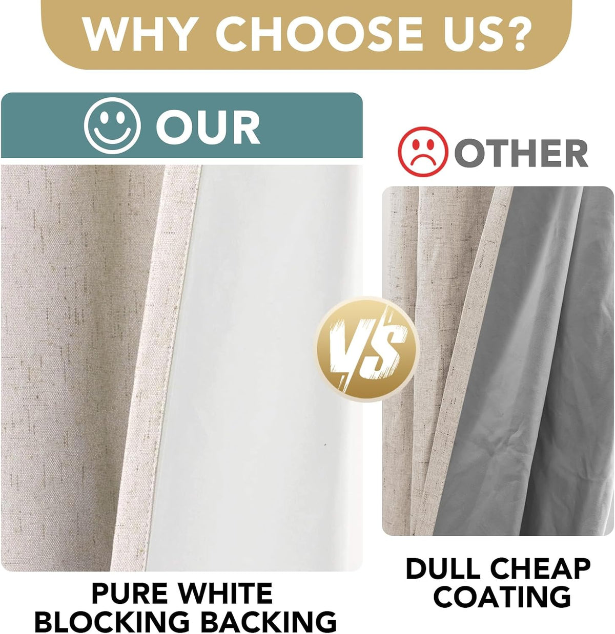 Linen Blackout Curtains Durable Thick Textured Linen Look 100% Blackout Patio Door Curtain Anti Rust Grommet Extra Wide Sliding Door Curtain Panel, Natural，W100 x L108 inch (Pack of 4) - image 5