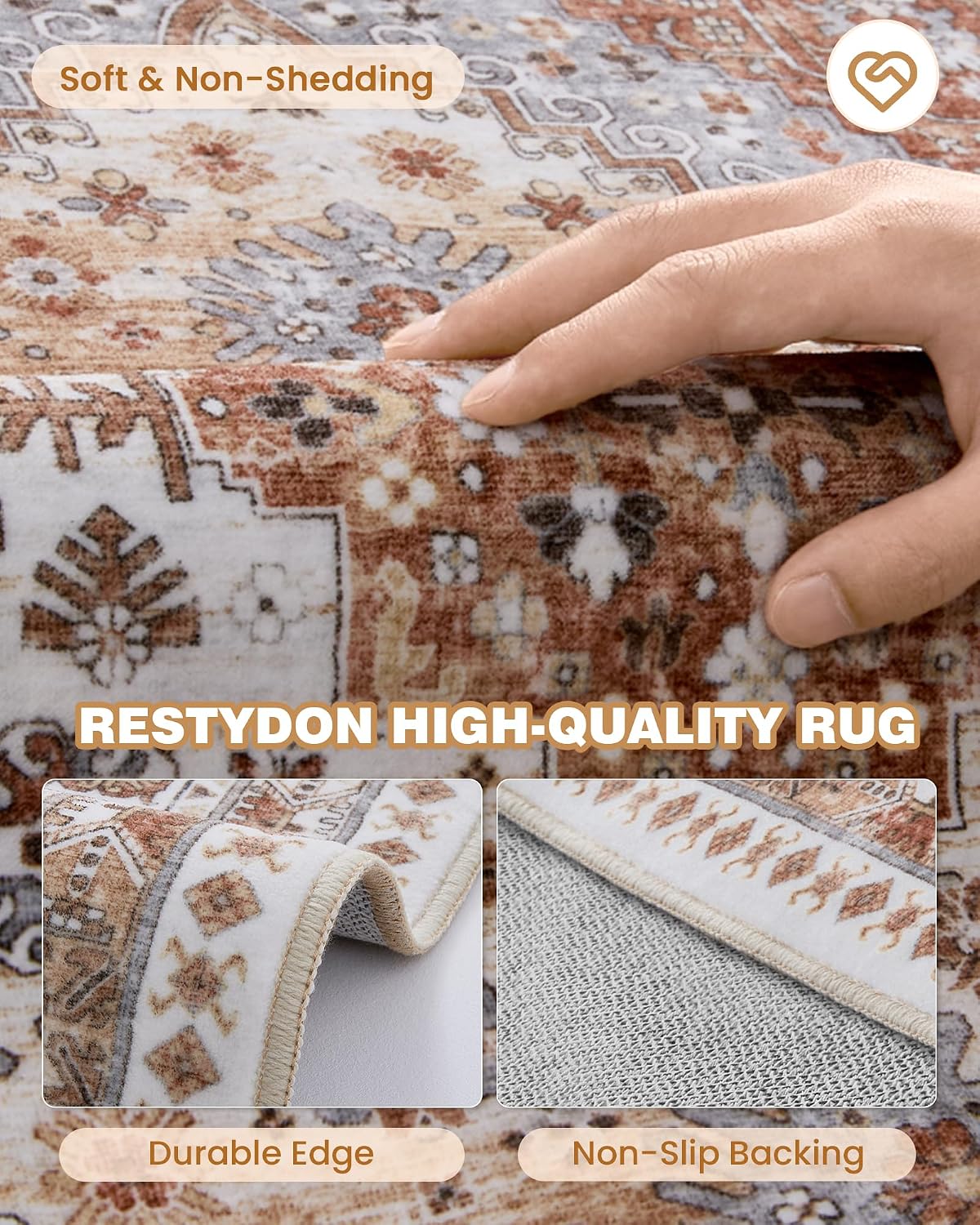 Washable Rugs 8x10 Area Rugs for Living Room, Orange - image 7