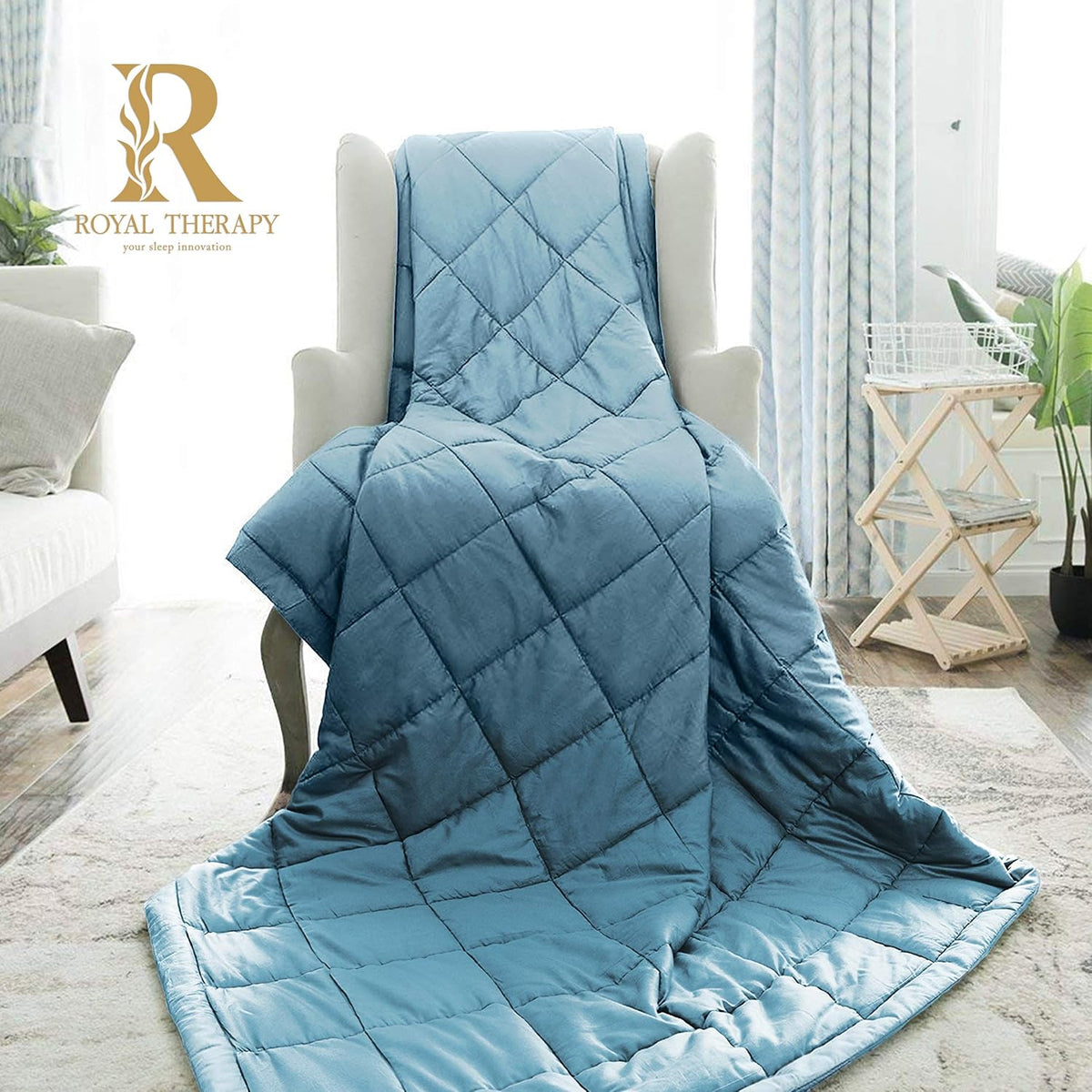 Therapy Weighted Blanket - Heavy 100% Cotton Blankets with Premium Glass Beads (60''x80'' 25lbs, Coastal Fog), Suitable for One Person (~200lb) - Use on Queen/King Bed - image 9