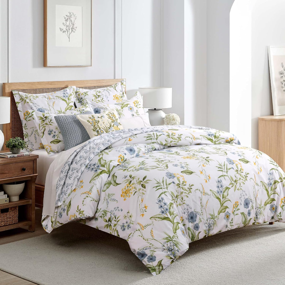 Viviana Reversible King/Cal King Quilt Set (106x92in) with 2 Pillow Shams (36x20in) - Floral - Blush, Green, White - Cotton King Size Quilt Bedding Set - Lightweight, Soft, Pre-Washed - image 6
