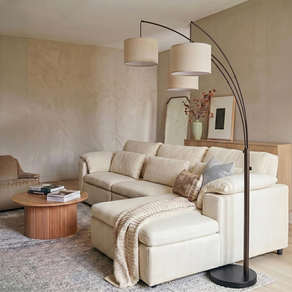 Trilage Arc Floor Lamp - Large Standing Lamp with 3 Fabric Shades & LED Bulbs for Living Room Over the Sofa, Reading, Multi-Head Traditional Tree Floor Lamp for Bedroom - Oil Rubbed Bronze - image 6