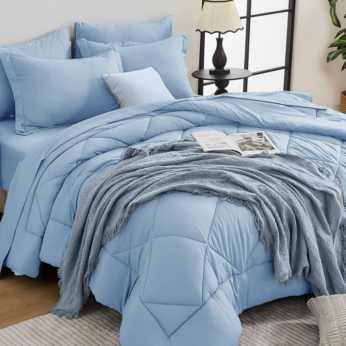 7-Piece California King Comforter Set, Dark & Light Grey Bed in a Bag - image 11