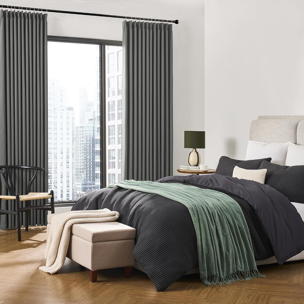 Extra Wide Blackout Curtains 102 Inches Long, Pinch Pleated Curtain for Sliding Door/French Door Room Divider Panels for Living Room 100 Inch Width 100x102 Grey - image 4