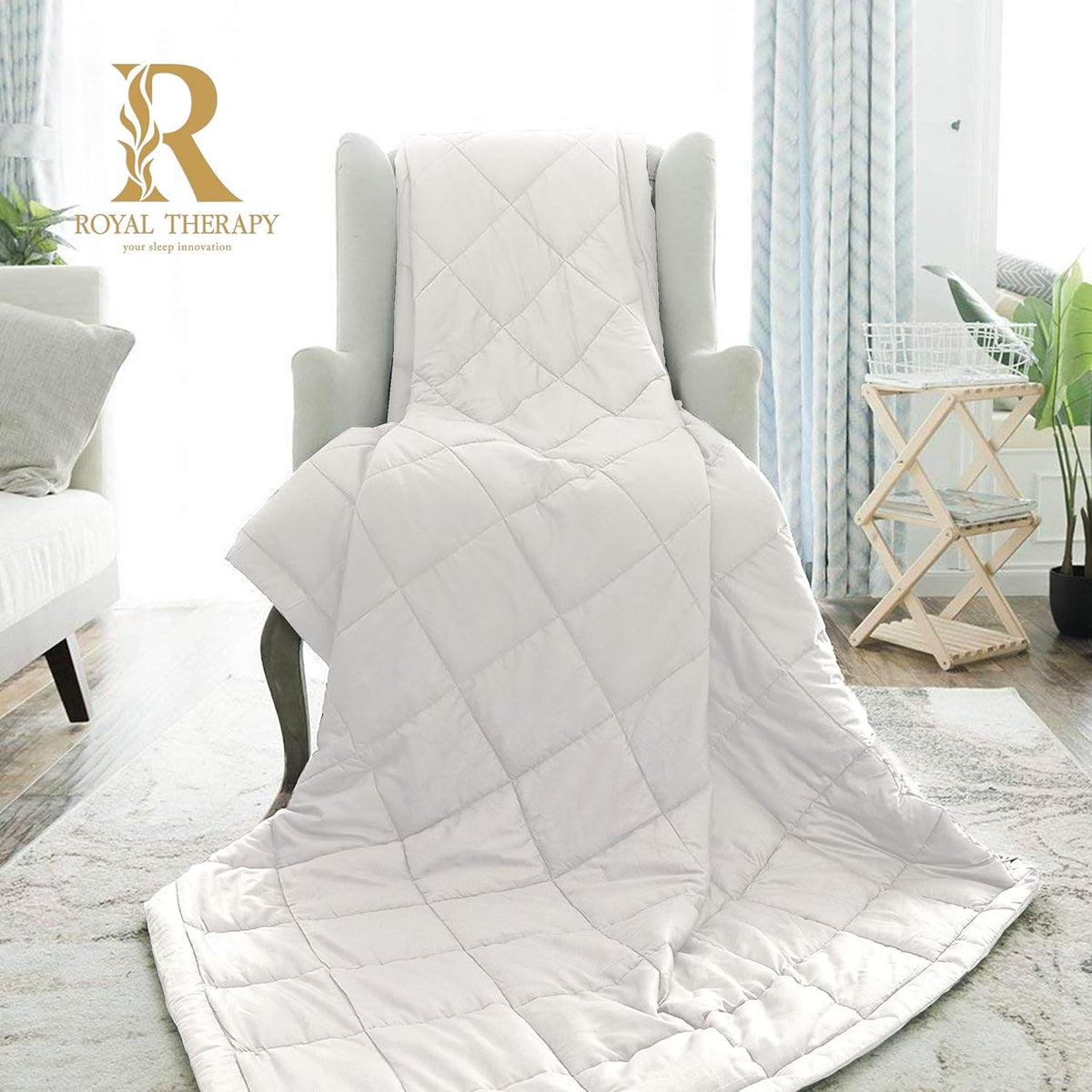Therapy Weighted Blanket - Heavy 100% Cotton Blankets with Premium Glass Beads (60''x80'' 25lbs, Coastal Fog), Suitable for One Person (~200lb) - Use on Queen/King Bed