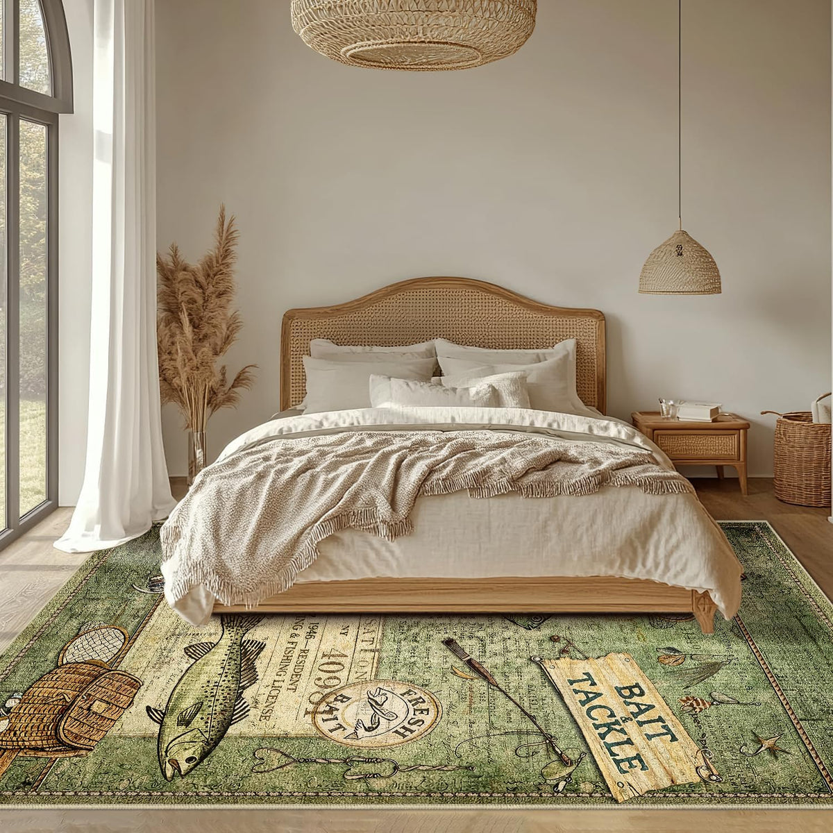 Rugs 8x10 Rustic Cabin Area Rugs for Living Room Bedroom, Washable Low Pile Non-Slip Rubber Backing, Vintage Style Carpet Green - image 8