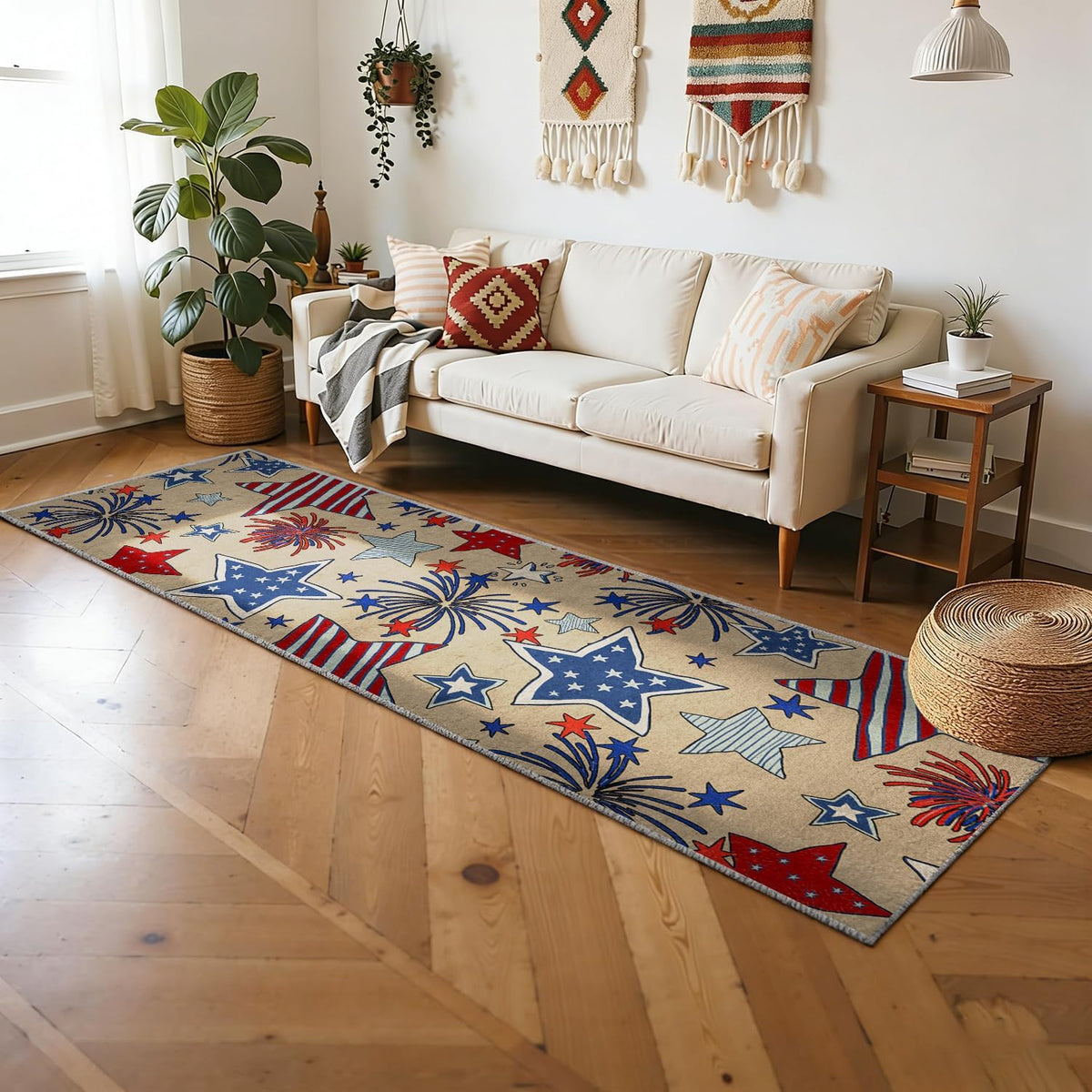 4th of July Patriotic Stars Kitchen Runner Rugs, 3x10ft, Independence America Stars Memorial Day Front Door Mat, Non Slip Rubber Backing Machine Washable Entryway Hallway Floor Decor Carpet - image 3