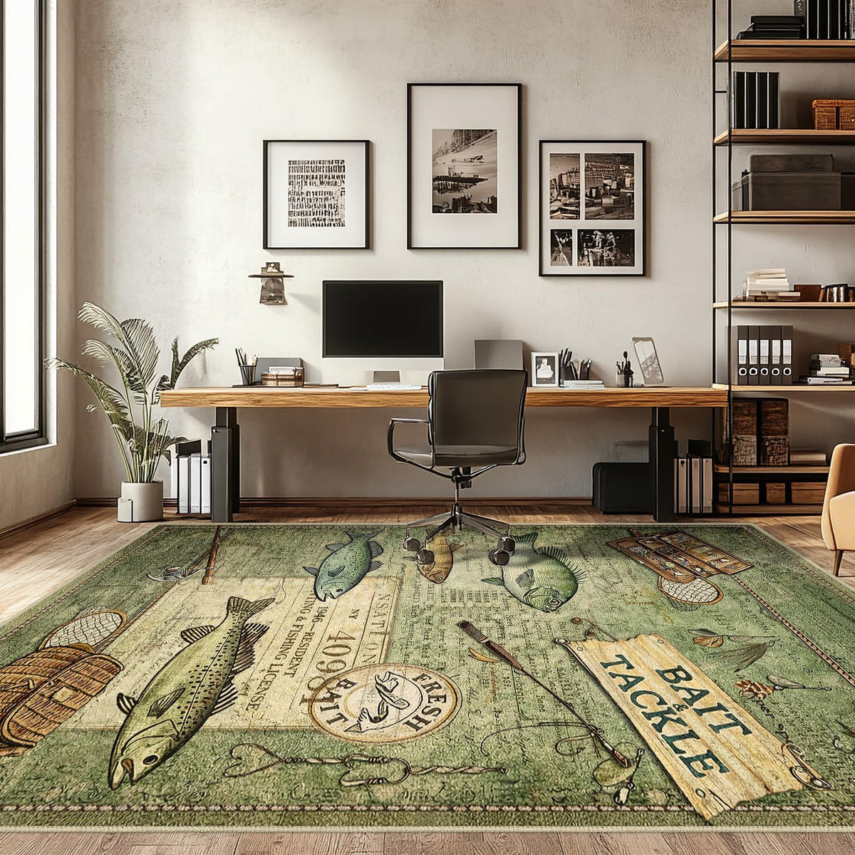 Rugs 8x10 Rustic Cabin Area Rugs for Living Room Bedroom, Washable Low Pile Non-Slip Rubber Backing, Vintage Style Carpet Green - image 4