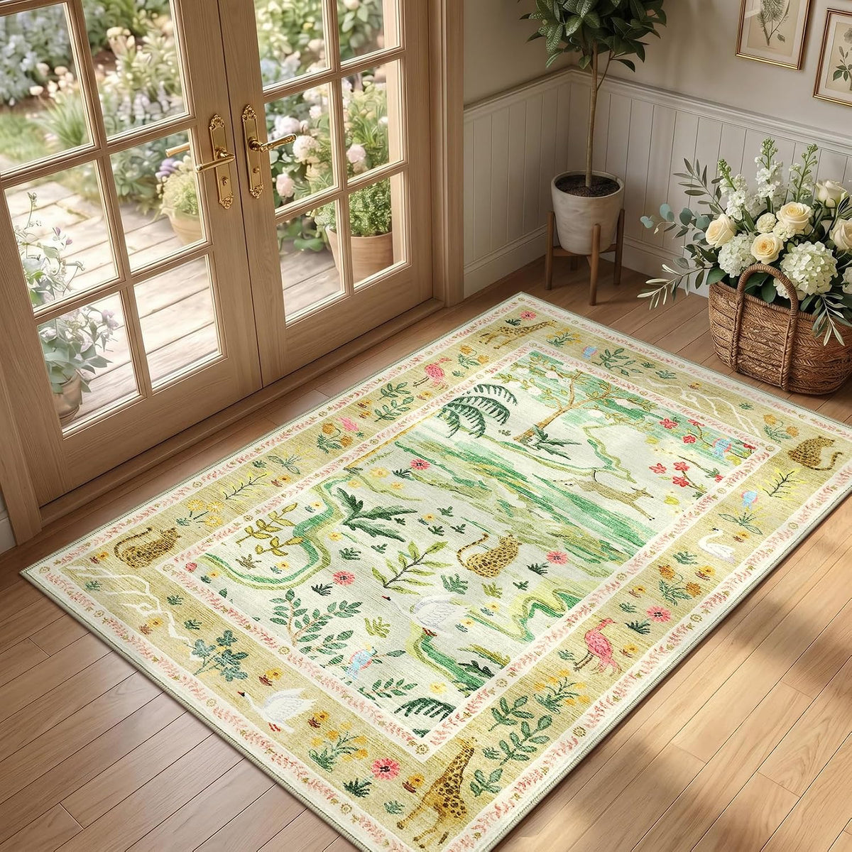 8x10 Washable Rug for Living Room Green Animal Print Large Bedroom Rugs Non Slip Forest Nursery Girls Room Throw Carpet Stain Resistant Whimsical Safari Area Rugs for Home Office, Sage Green - image 10