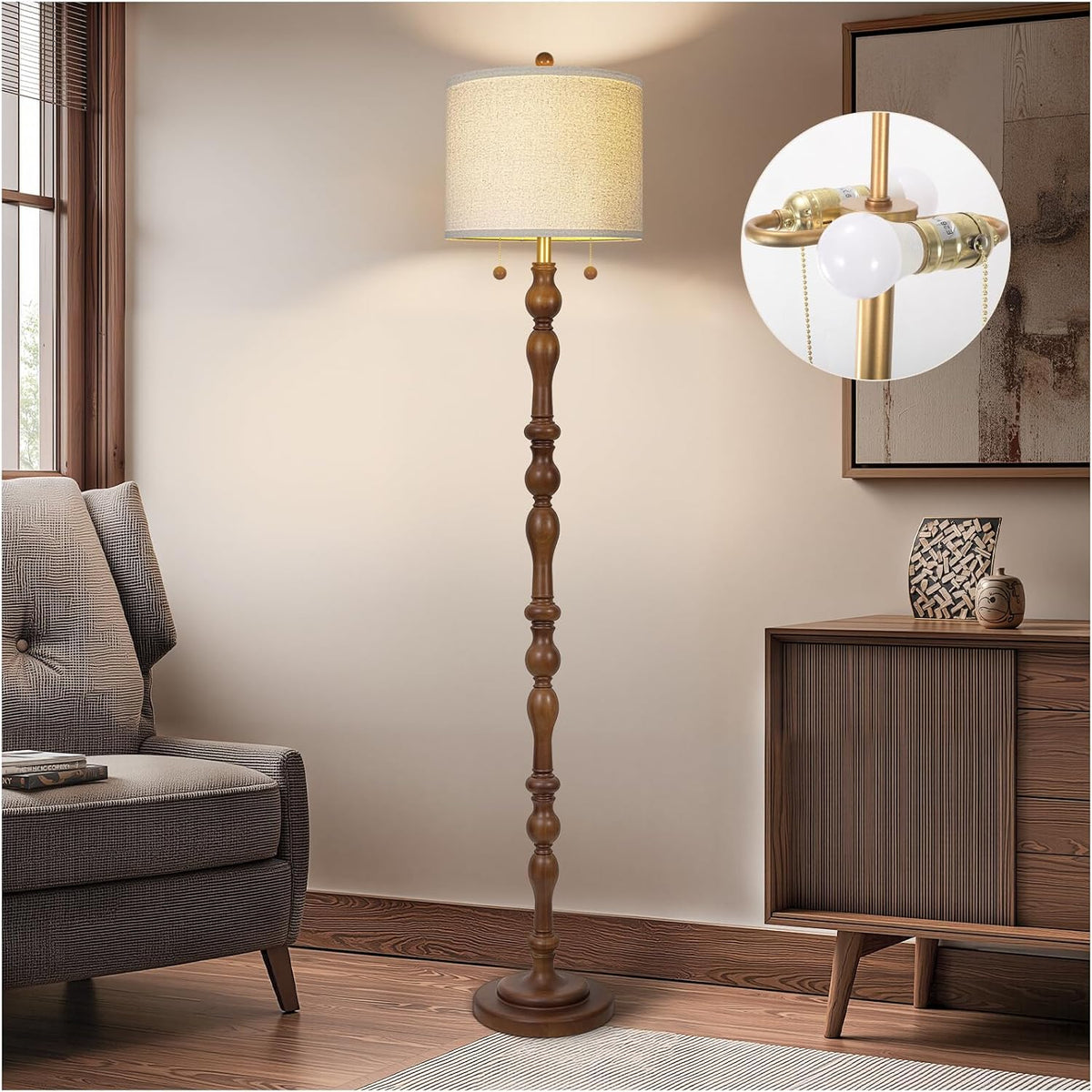 65.5" Natural Real Wood Boho Floor Lamp for Living Room Bedroom - image 12