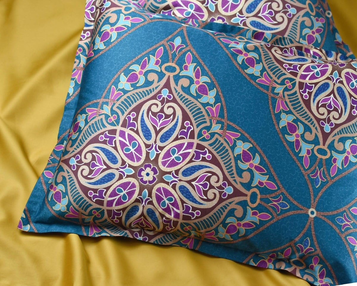Damask Medallion Duvet Cover, Luxury Paisley Print Bedding Set, 400 Thread Count Egyptian Cotton (Teal, King) - image 4