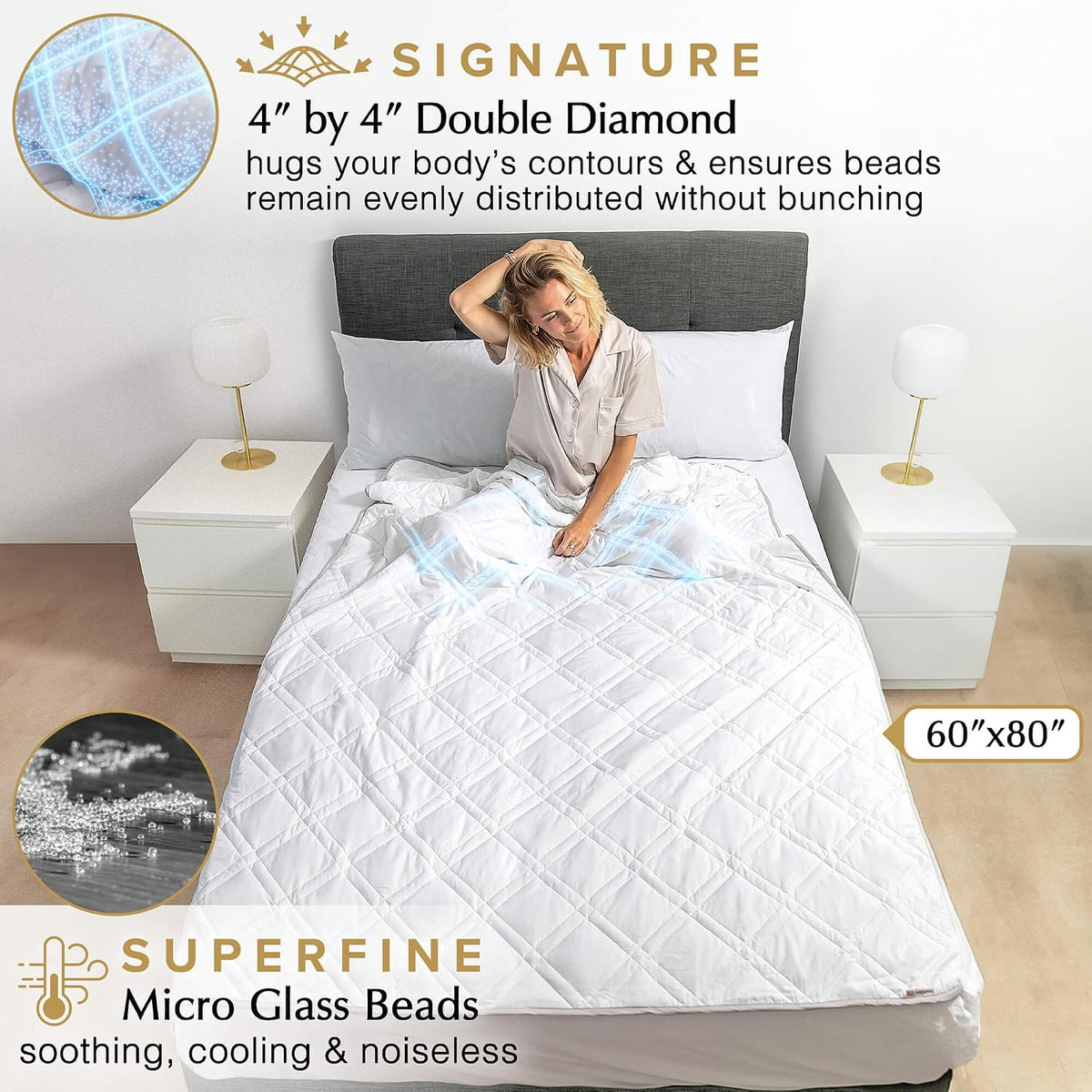 Cooling Weighted Blanket for Adults, 15 lbs, Full/Queen Size Weighted Blanket, 60x80 inches, Silky Soft Bamboo Viscose, Machine Washable, White - image 3