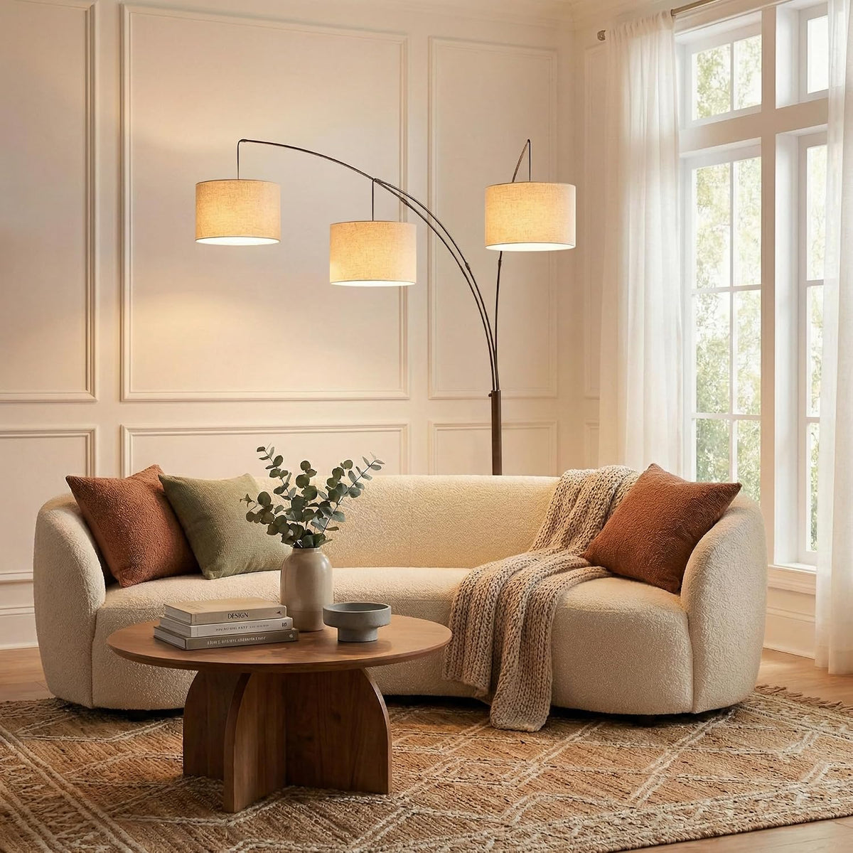 Trilage Arc Floor Lamp - Large Standing Lamp with 3 Fabric Shades & LED Bulbs for Living Room Over the Sofa, Reading, Multi-Head Traditional Tree Floor Lamp for Bedroom - Oil Rubbed Bronze - image 4
