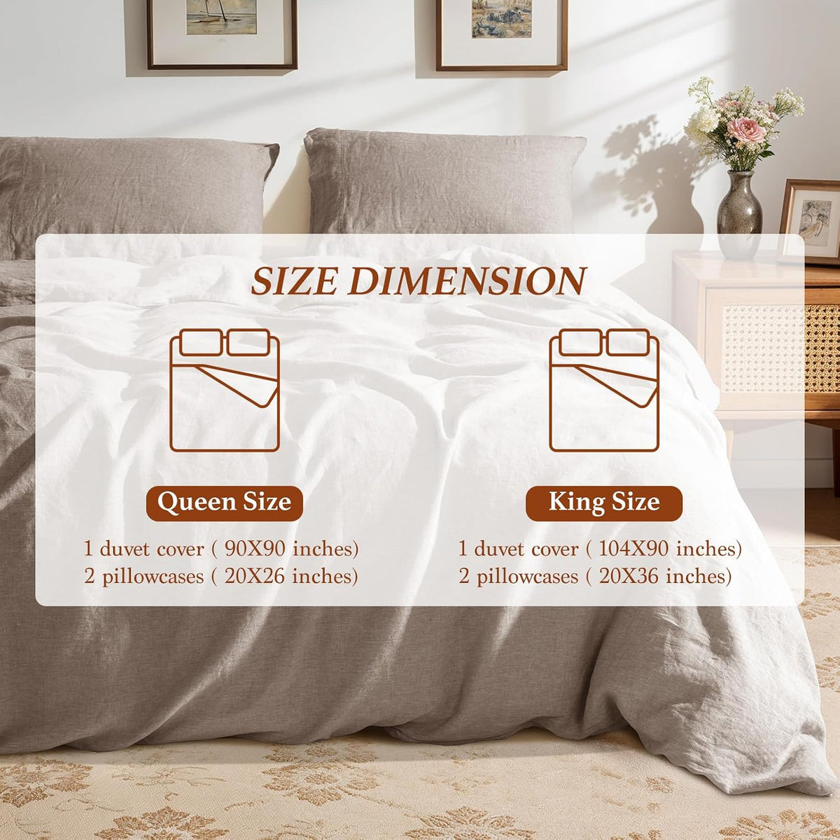 100% Pure Linen Duvet Cover Set 3 Pcs Soft Comforter Cover Sets King Size - image 7