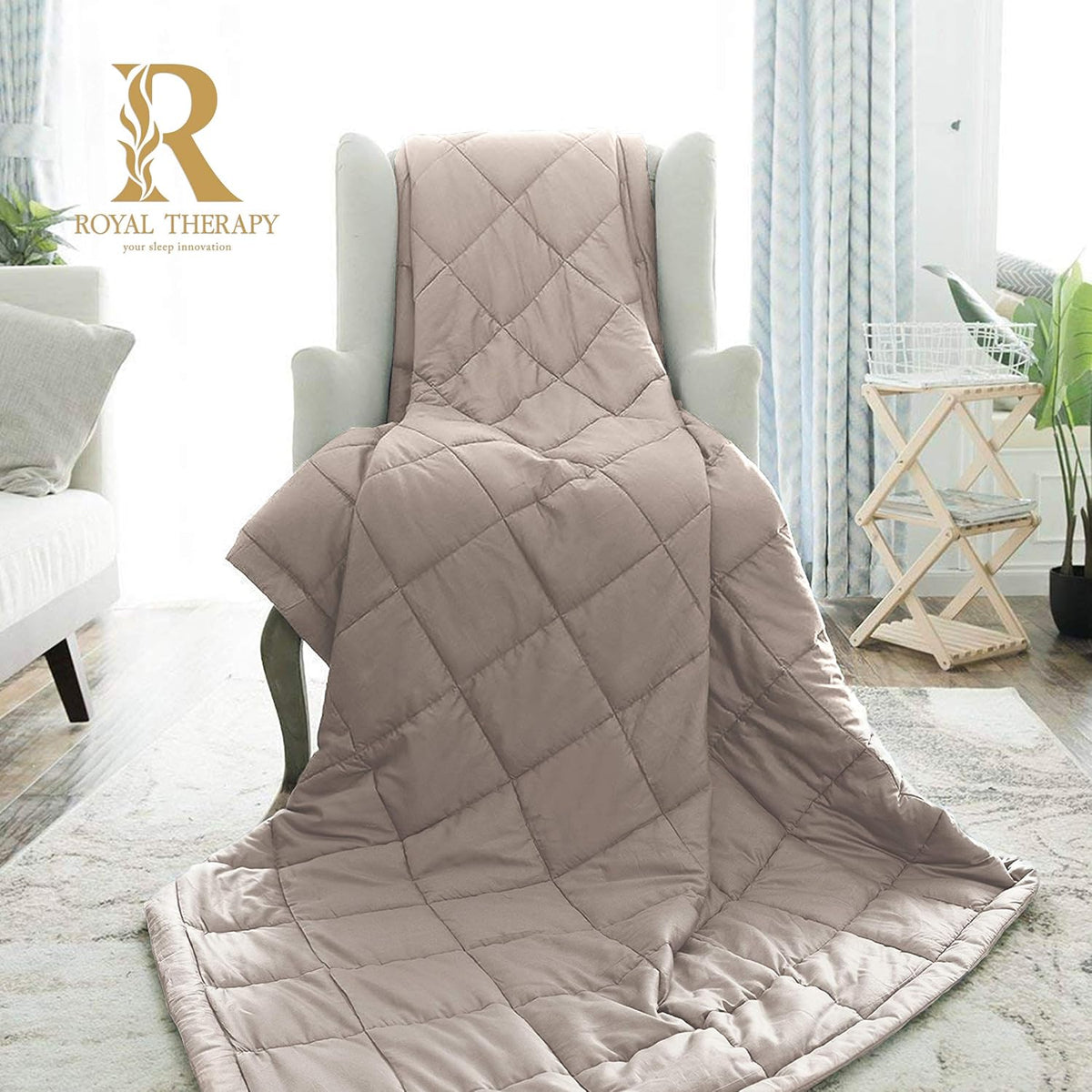 Therapy Weighted Blanket - Heavy 100% Cotton Blankets with Premium Glass Beads (60''x80'' 25lbs, Coastal Fog), Suitable for One Person (~200lb) - Use on Queen/King Bed - image 8