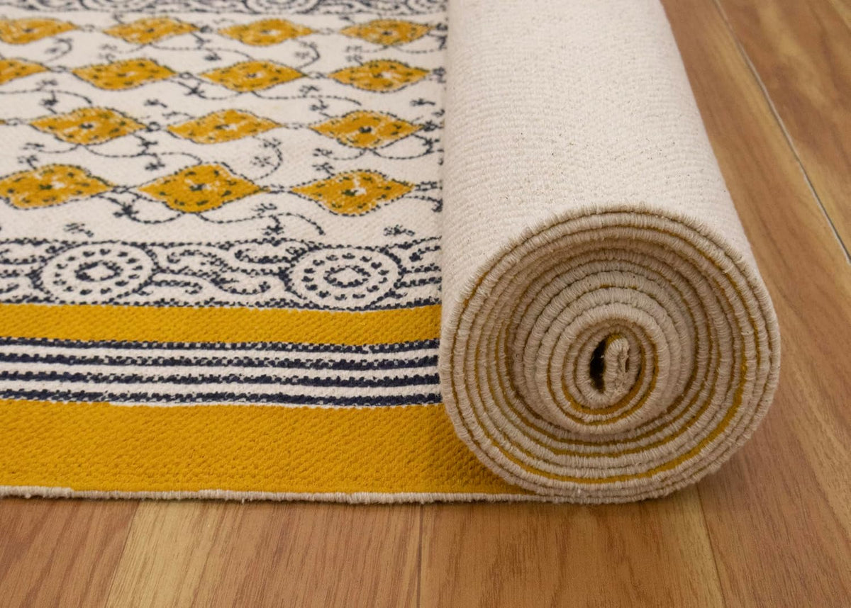 Runner 3x10 Cotton Runner Rug Yellow & Beige Indoor Outdoor 0.19 inches Stone Easy Washable Hand Wash Cotton Carpet Flatweave Rugs for Hallway, Staircases, Corridor - image 9