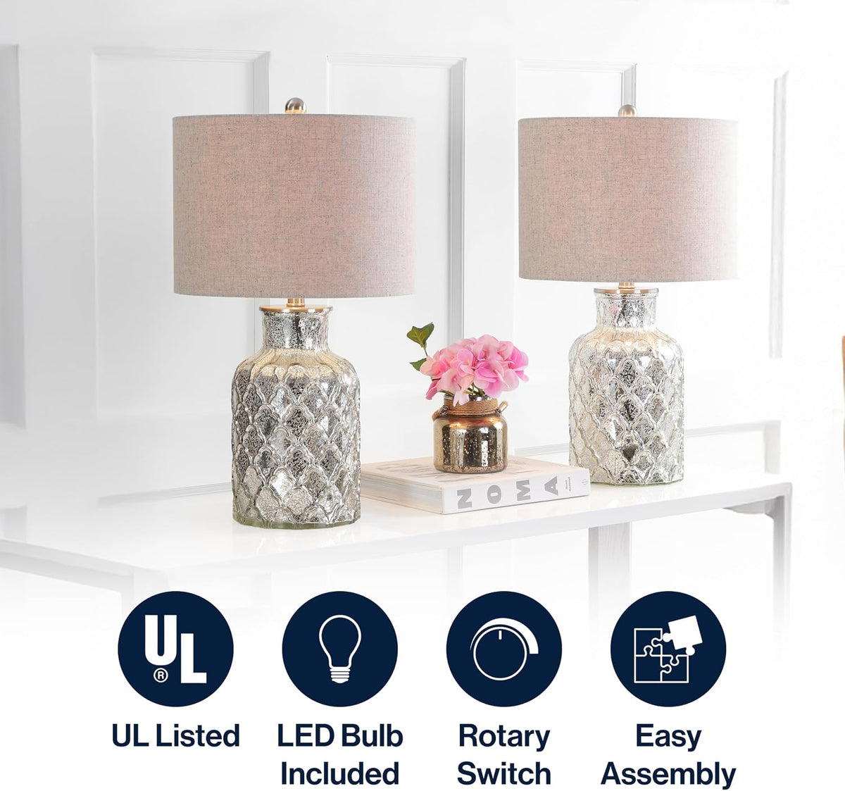 Alvord 24.5" Glass Table Lamp, Mercury Silver, Set of 2 - image 5