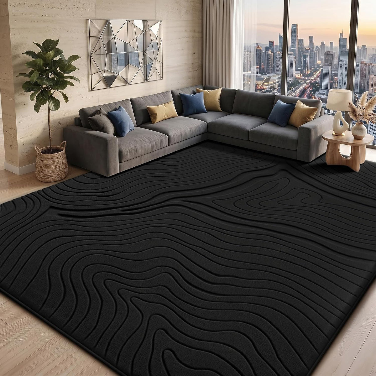 Lemon 8x10 Area Rugs for Living Room Bedroom, Carpet Modern Black Rug - image 8