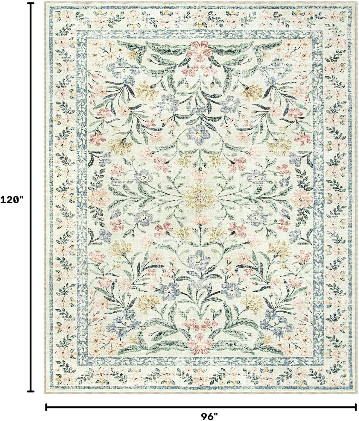 Boho Washable Rug 8x10, Large Area Rug for Living Room, Soft Floral Carpet for Bedroom Non Slip, 8 x 10 Indoor Beige Carpets for Nursery Dining Room Apartment Office Decor - image 2