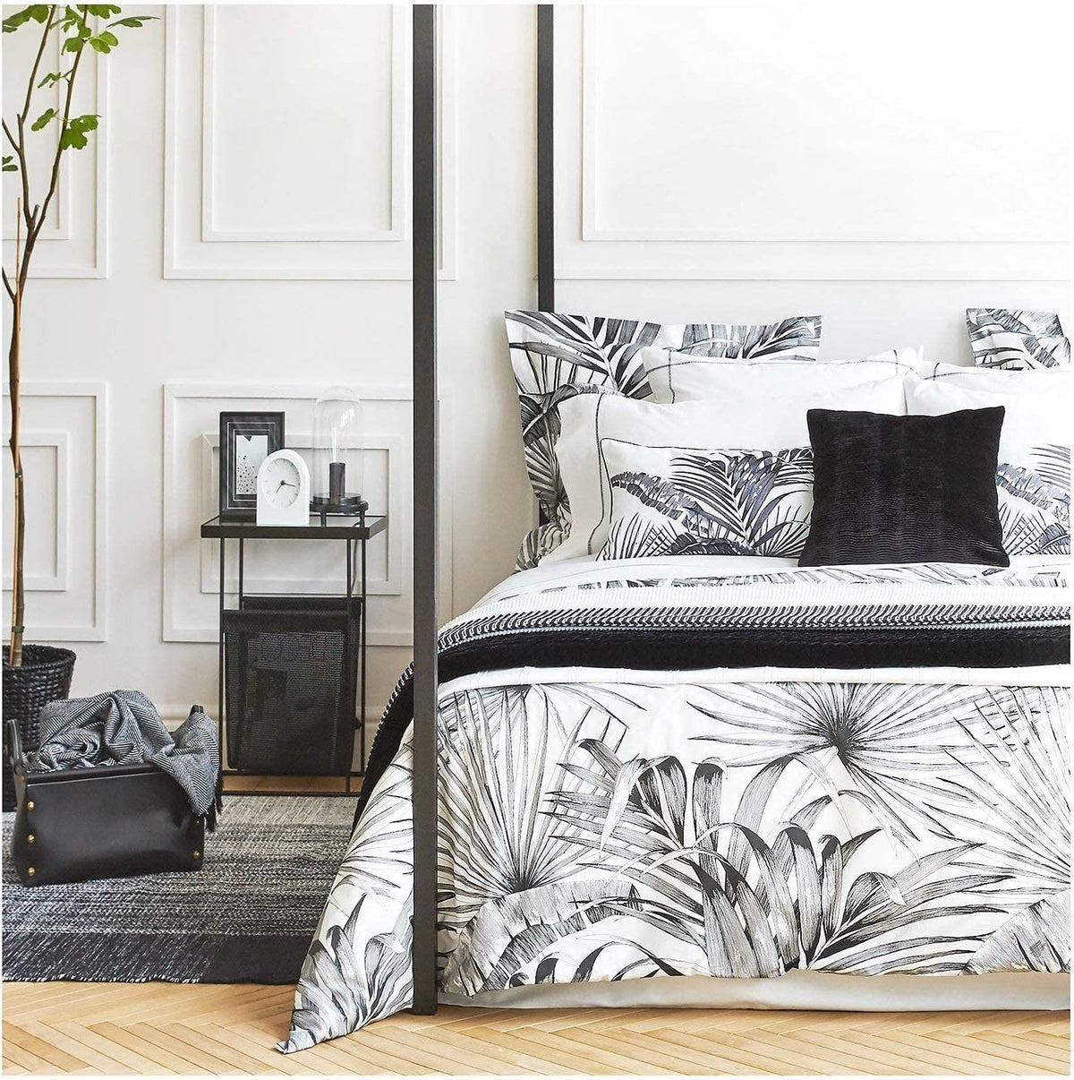 Exotic Modern Floral Print Bedding Birds Flowers Dusty Grey Design 100% Cotton Duvet Cover 3pc Set Hibiscus Blossom Branches in Muted Gray Blue (Super King, Egret White) - image 7