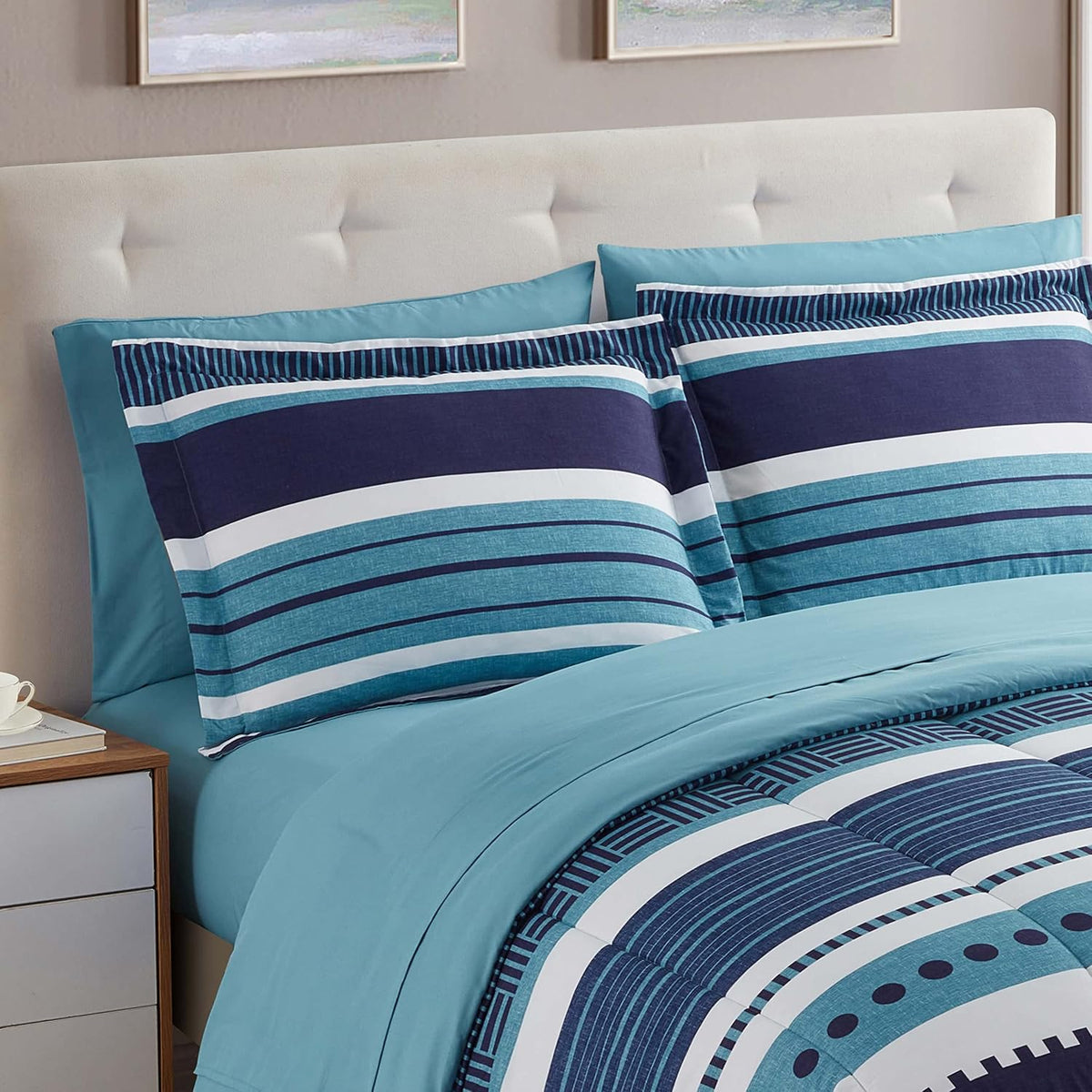 7 Piece Comforter Set Bag Solid Color All Season Soft Down Alternative Blanket & Luxurious Microfiber Bed Sheets, Marino, Full (Pack of 4, 28 Count Total) - image 3