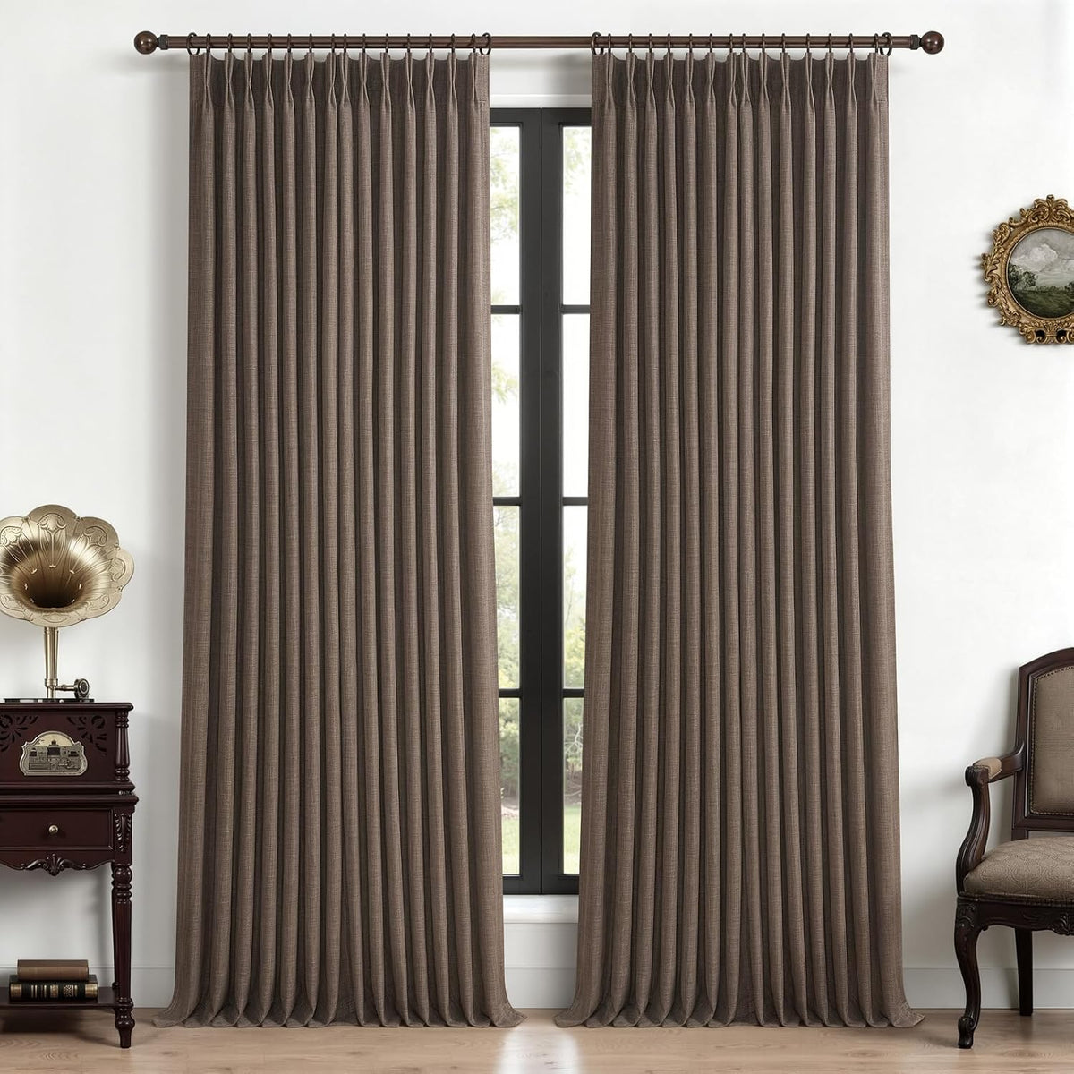 Extra Wide 70 Inch Blackout Curtains 90 Inches Long for Dining Room 2 Panels Set, Memory Trained Pinch Pleated Thermal Sound Dampening Double Layer Linen Blend Ivory Windows Drapes 70x90 Length - image 11