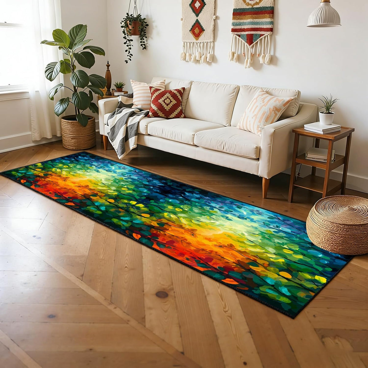 Colorful Leaf Branch Runner Rugs for Hallway, 3.3x10ft, Colorful Botanical Printed Pattern Entrance Carpets, Machine Washable Fade Resistant Home Decor Mats for Bedroom - image 3