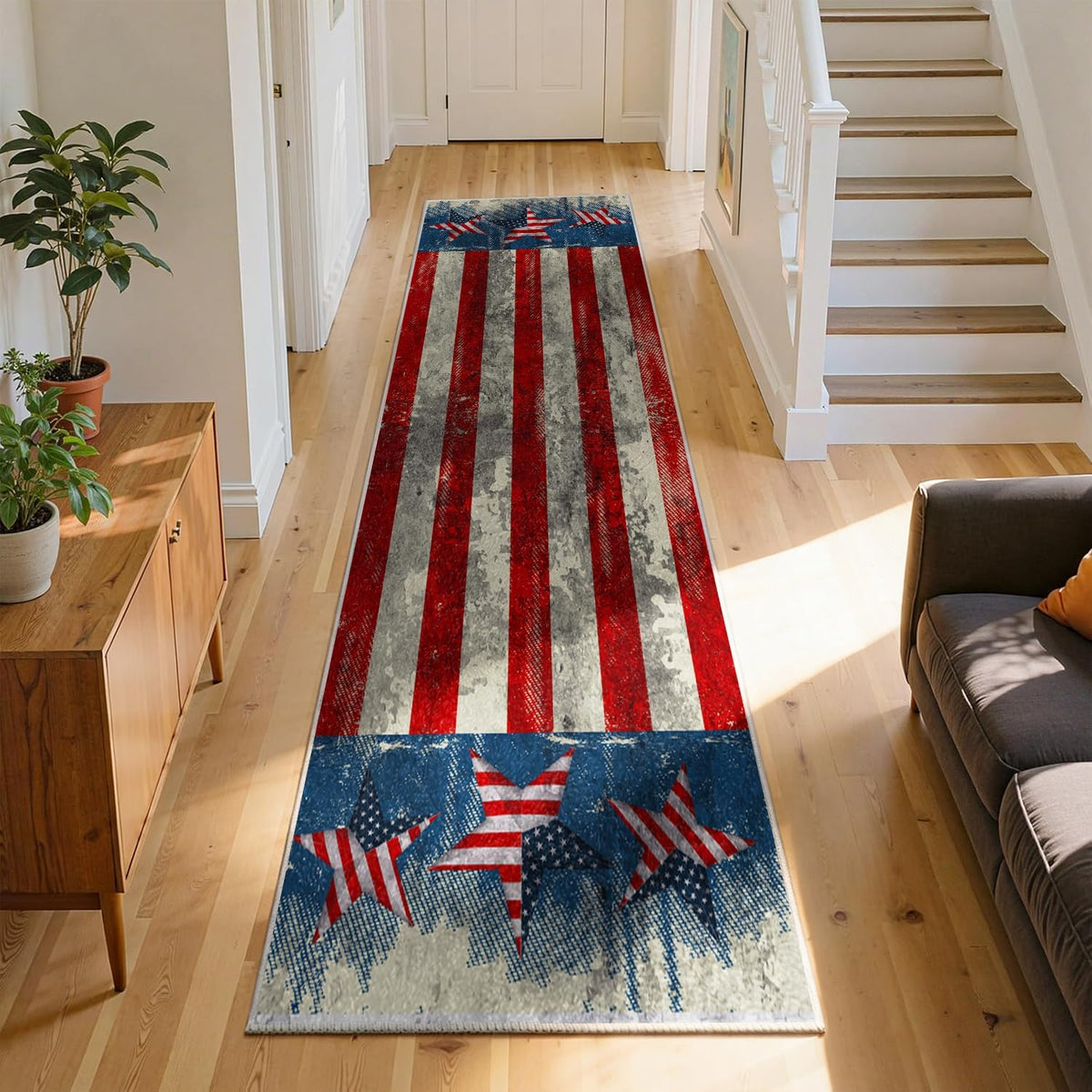 4th of July Patriotic Stars Kitchen Runner Rugs, 3x10ft, Independence America Stars Memorial Day Front Door Mat, Non Slip Rubber Backing Machine Washable Entryway Hallway Floor Decor Carpet - image 12