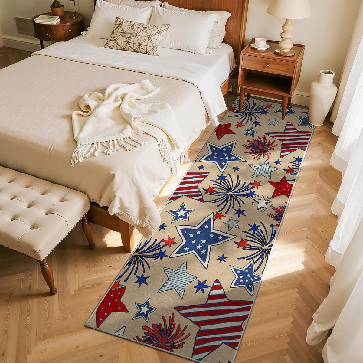 4th of July Patriotic Stars Kitchen Runner Rugs, 3x10ft, Independence America Stars Memorial Day Front Door Mat, Non Slip Rubber Backing Machine Washable Entryway Hallway Floor Decor Carpet - image 2