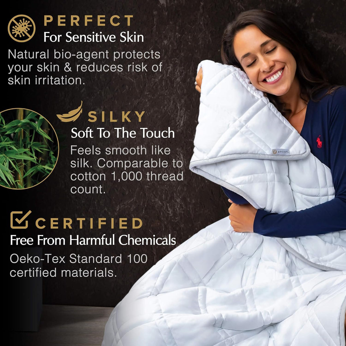 Cooling Weighted Blanket for Adults, 15 lbs, Full/Queen Size Weighted Blanket, 60x80 inches, Silky Soft Bamboo Viscose, Machine Washable, White - image 4