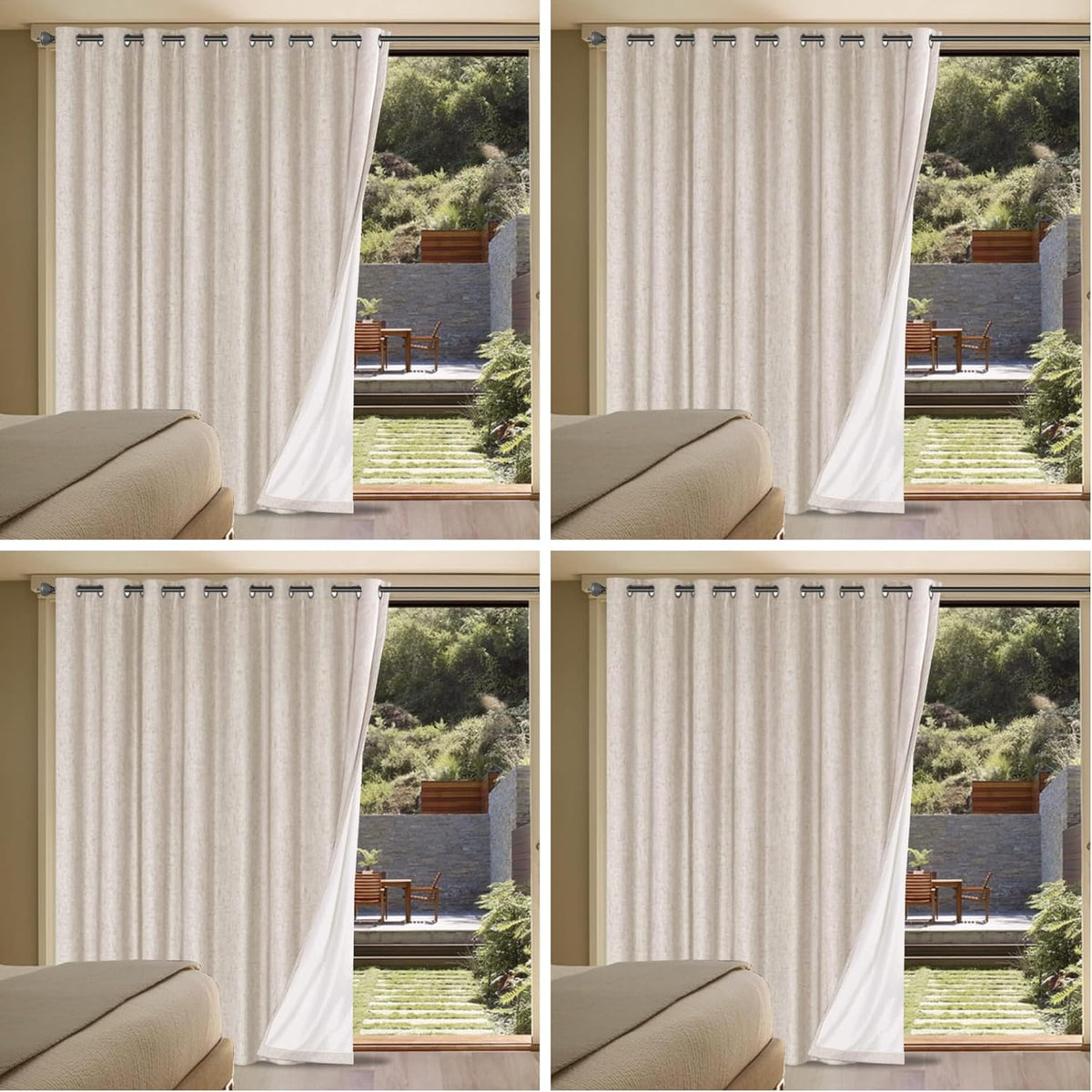 Linen Blackout Curtains Durable Thick Textured Linen Look 100% Blackout Patio Door Curtain Anti Rust Grommet Extra Wide Sliding Door Curtain Panel, Natural，W100 x L108 inch (Pack of 4)