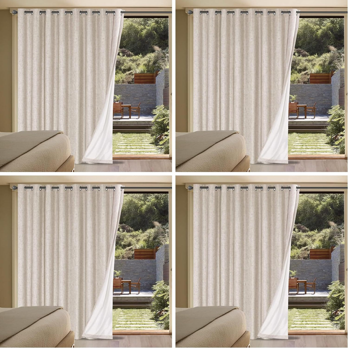 Linen Blackout Curtains Durable Thick Textured Linen Look 100% Blackout Patio Door Curtain Anti Rust Grommet Extra Wide Sliding Door Curtain Panel, Natural，W100 x L108 inch (Pack of 4)