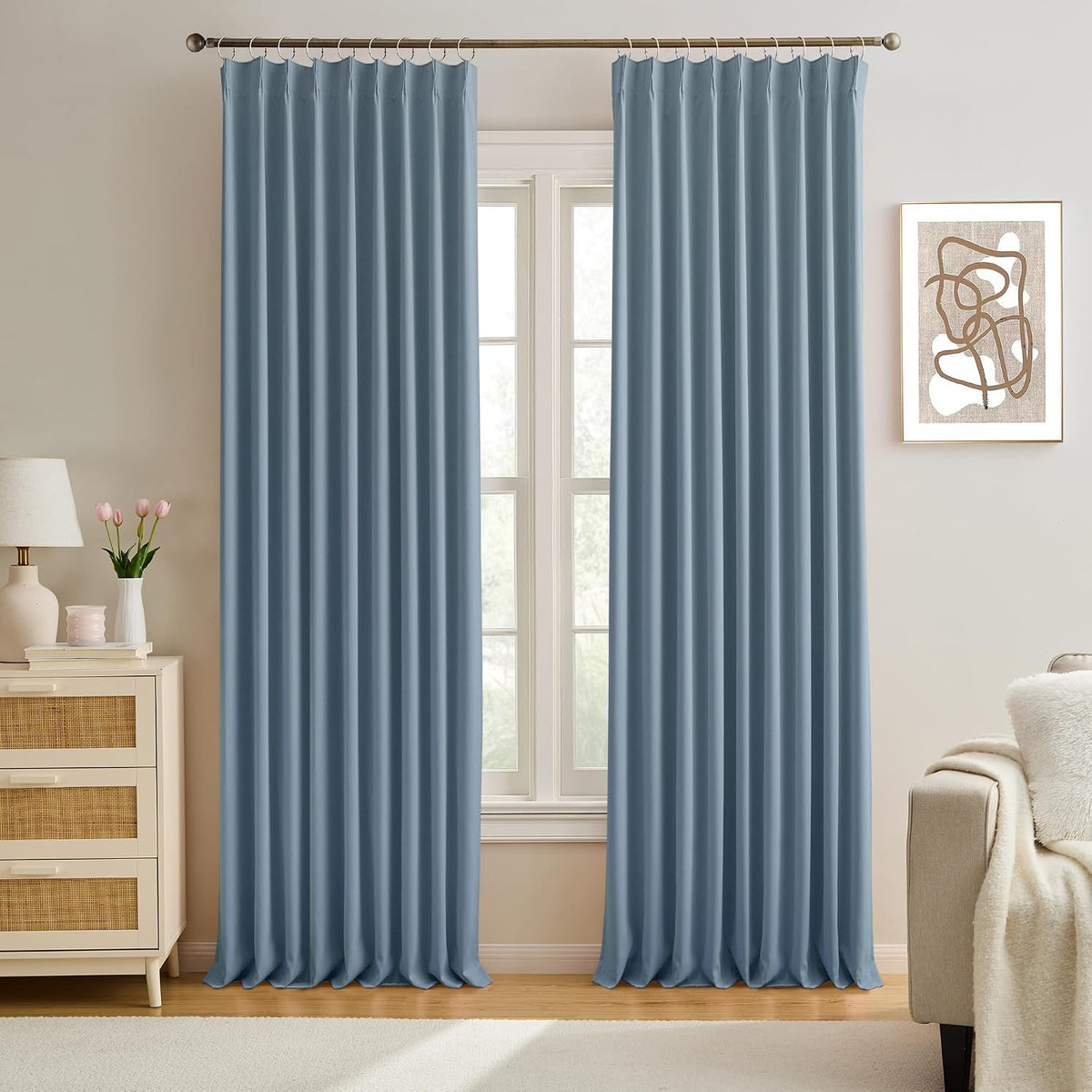 Extra Wide Blackout Curtains 102 Inches Long, Pinch Pleated Curtain for Sliding Door/French Door Room Divider Panels for Living Room 100 Inch Width 100x102 Grey - image 12