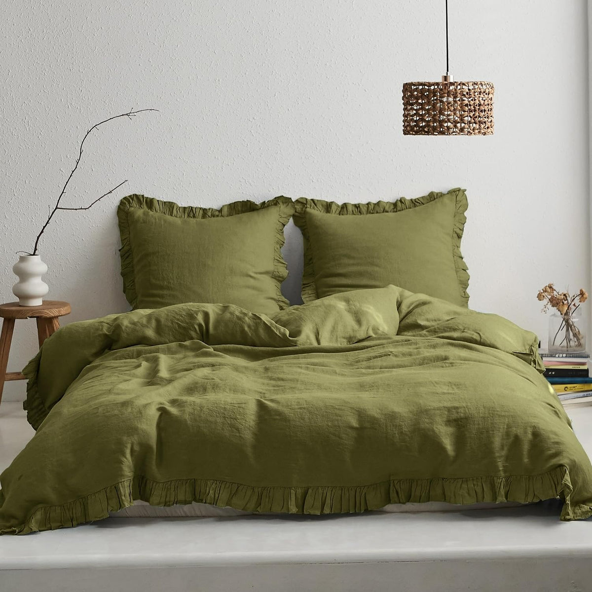 100% Linen Duvet Cover Set, 3 PCS Natural French Flax White Ruffle Duvet Cover King Size, Breathable Comfy Linen Bedding Comforter Cover with 2 Pillowcases (White, 104"X92") - image 11