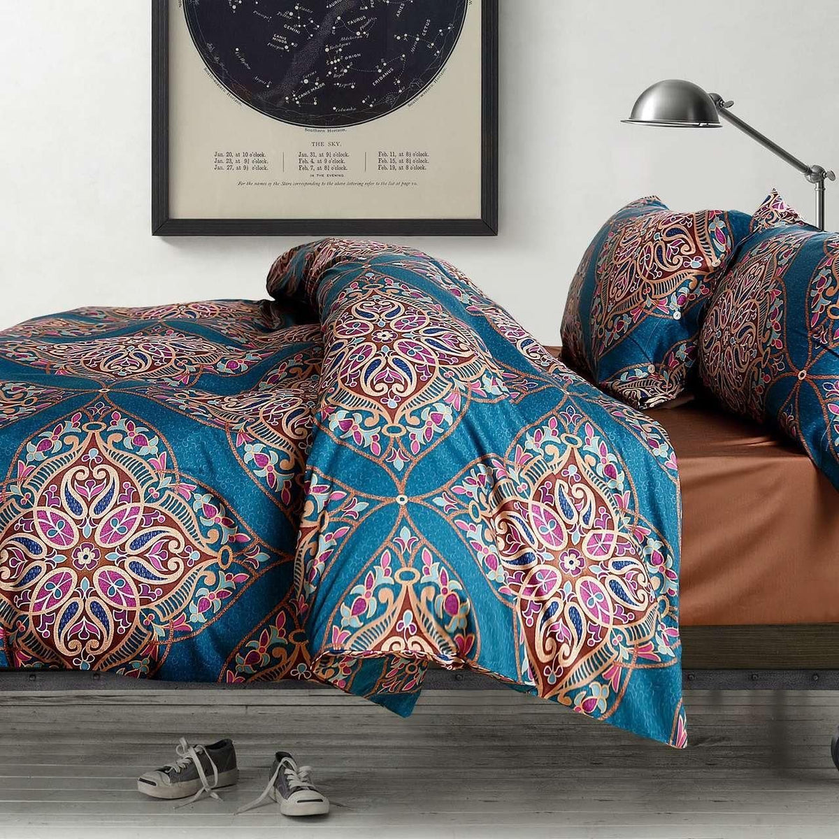 Damask Medallion Duvet Cover, Luxury Paisley Print Bedding Set, 400 Thread Count Egyptian Cotton (Teal, King) - image 10
